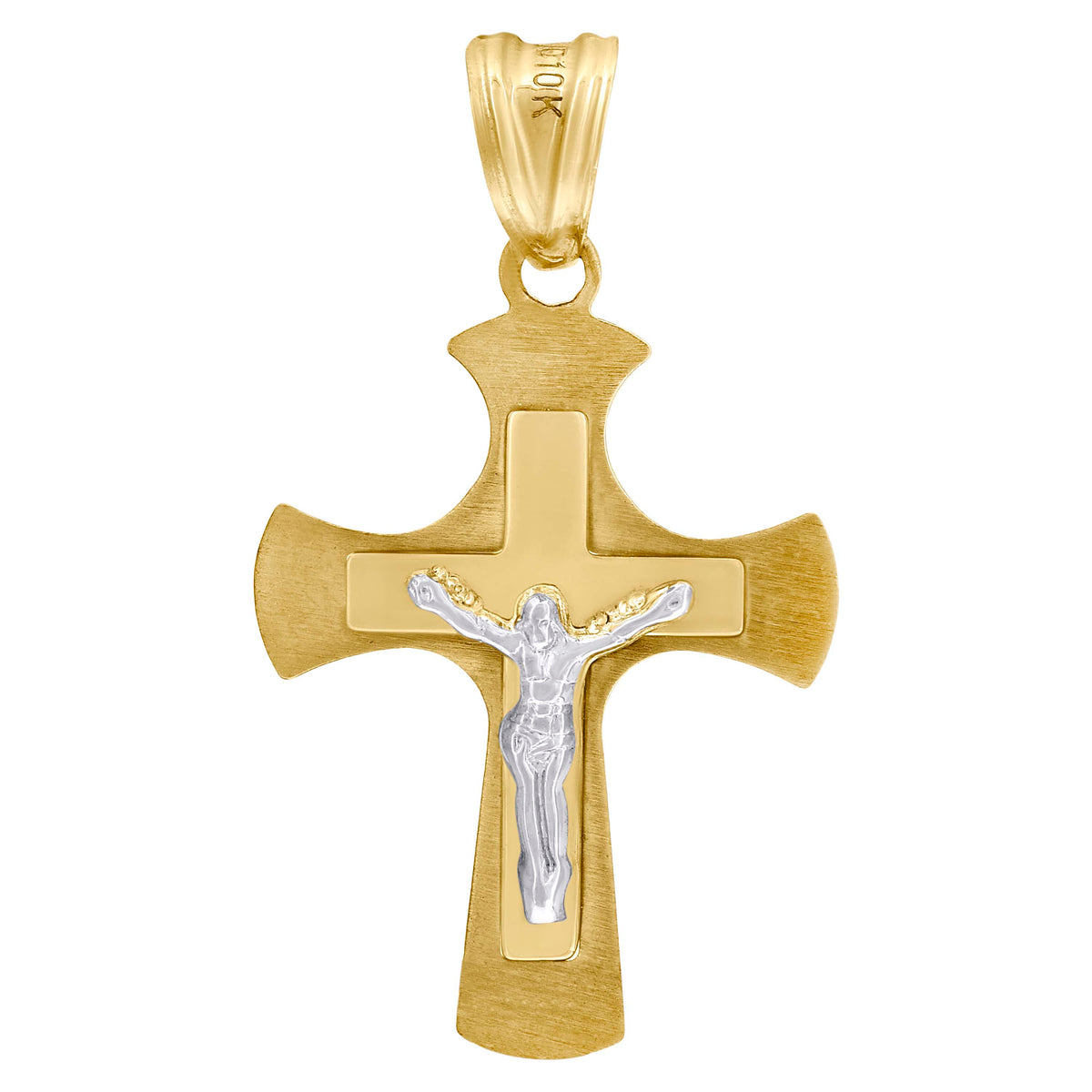 10K Two-Tone Gold Unisex Crucifix Cross Religious Charm Pendant