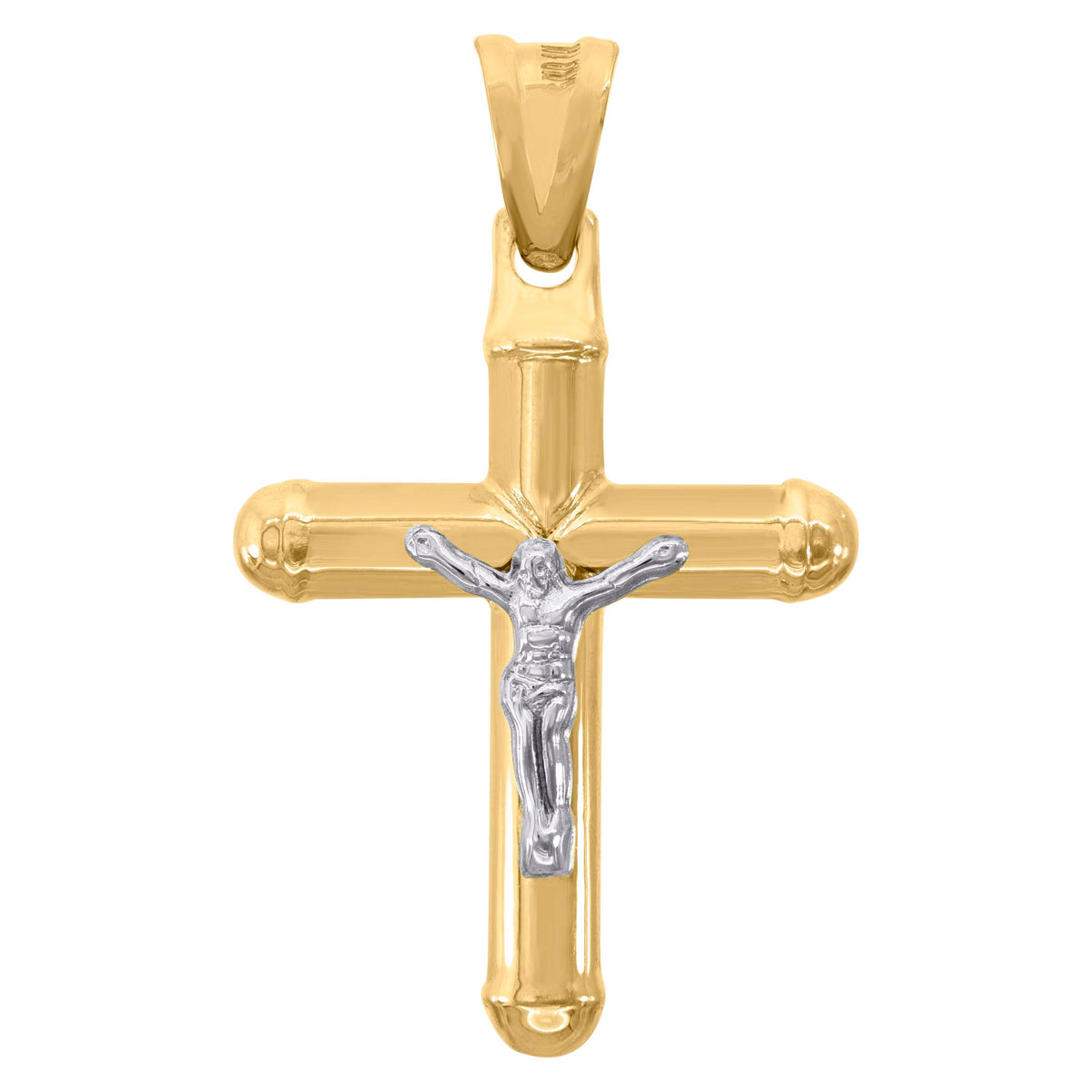 10K Gold Two-Tone Mens Cross Crucifix Religious Charm Pendant