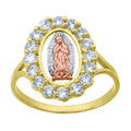 10K Tri-Color Gold Womens Cubic Zirconia Textured Square Head Religious Ring