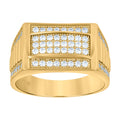 925 Sterling Silver Mens Cubic Zirconia Two-Tone Rectangle Head Ribbed Size-10 -9.5mm Ring