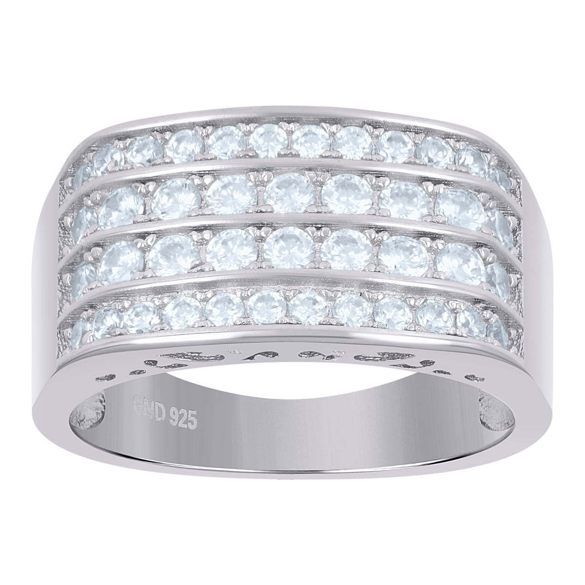 925 Sterling Silver Mens Cubic Zirconia Four Row Size-9 -9.5mm Band Ring