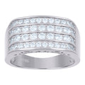 925 Sterling Silver Mens Cubic Zirconia Four Row Size-8 -9.5mm Band Ring