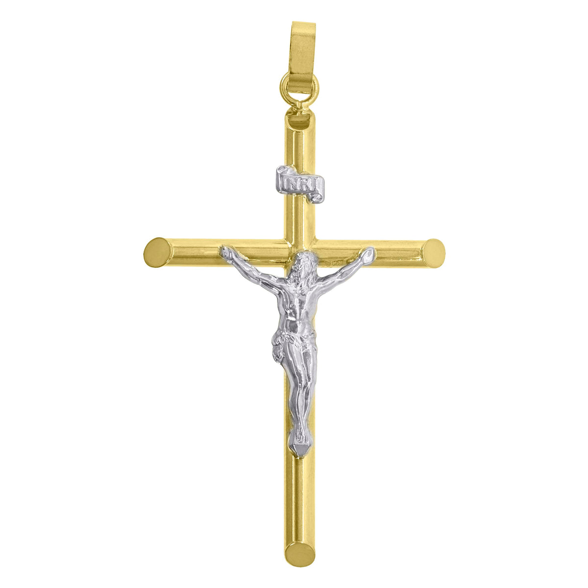 10K Gold Two-Tone Mens Cross Crucifix Religious Charm Pendant
