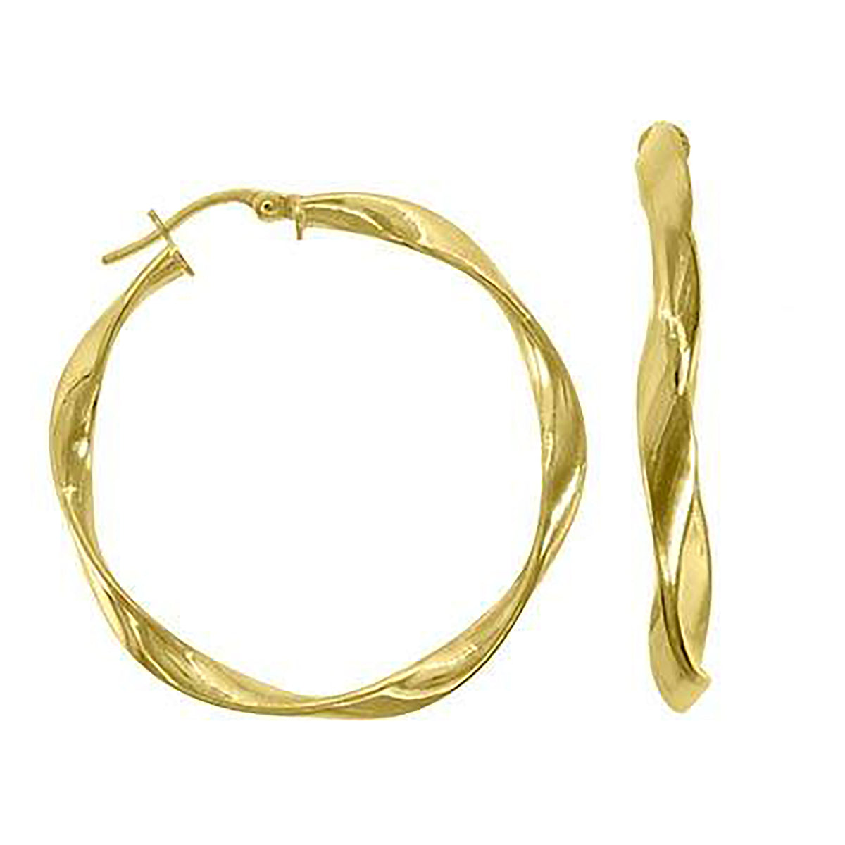 10K Yellow Gold Womens Polished Finish 3mm X 30mm Twisted Hoop Earrings