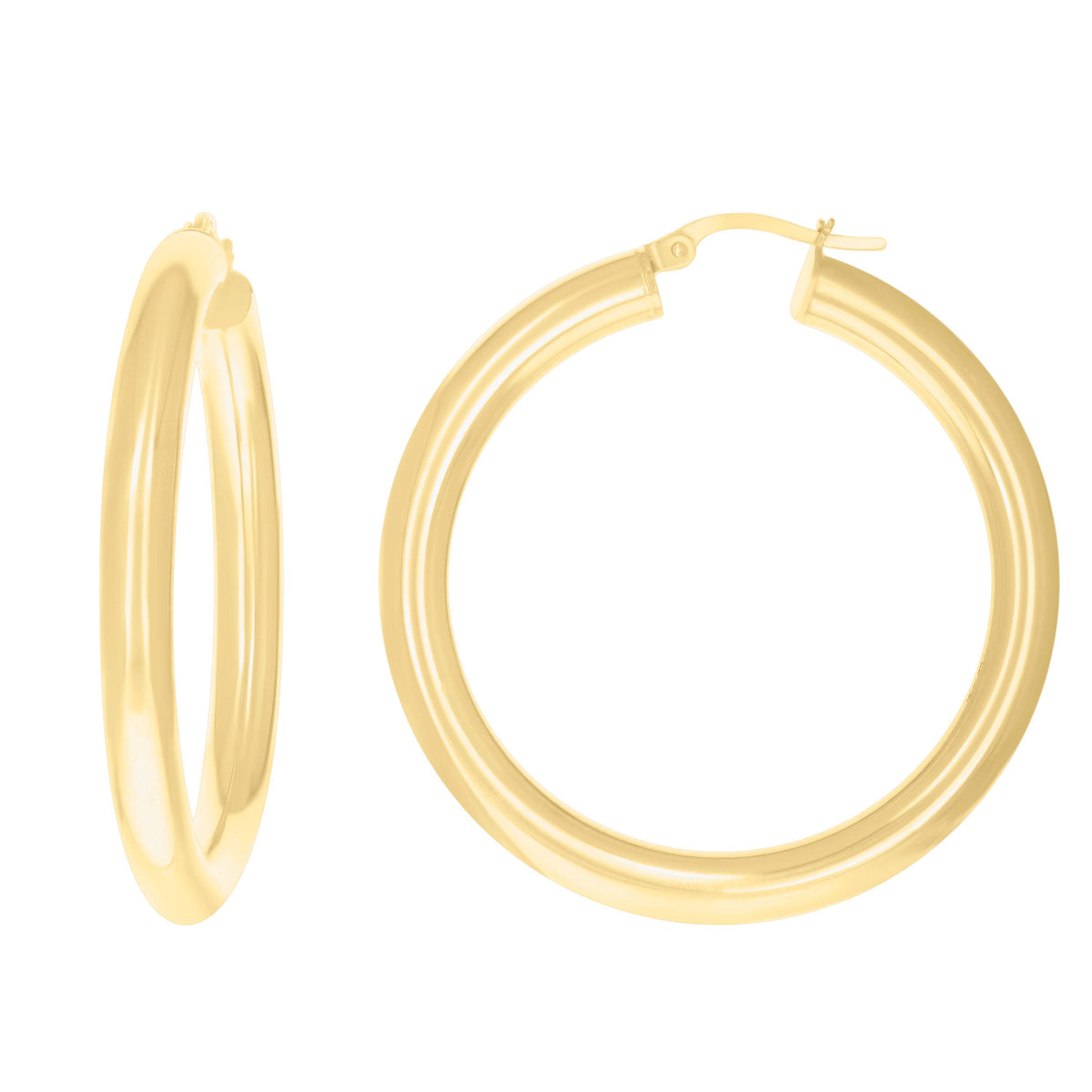 10K Yellow Gold Womens Ultra Light Round Tube Polished Finish 4mm X 30mm Hoop Earrings
