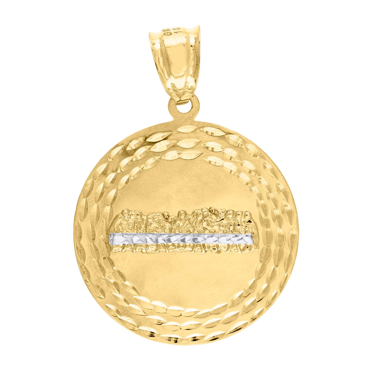 10K Gold Two-Tone Diamond-Cut Mens Last Supper Religious Charm Pendant
