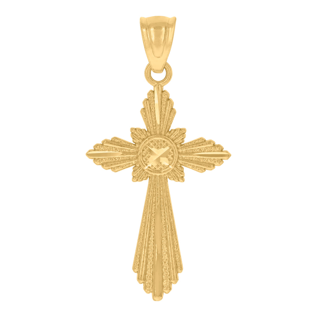 10K Yellow Gold Textured Womens Cross Religious Charm Pendant