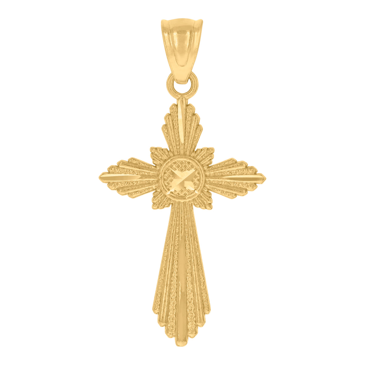 10K Yellow Gold Textured Womens Cross Religious Charm Pendant