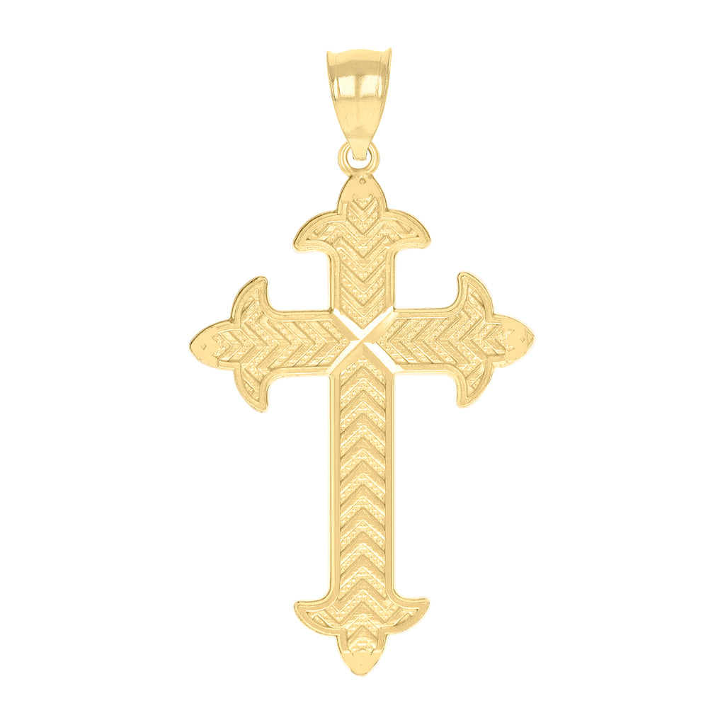 10K Yellow Gold Diamond-Cut Womens Cross Religious Charm Pendant