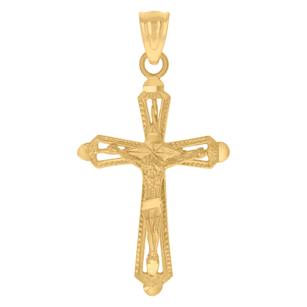 10K Yellow Gold Diamond-Cut Mens Cross Crucifix Religious Charm Pendant