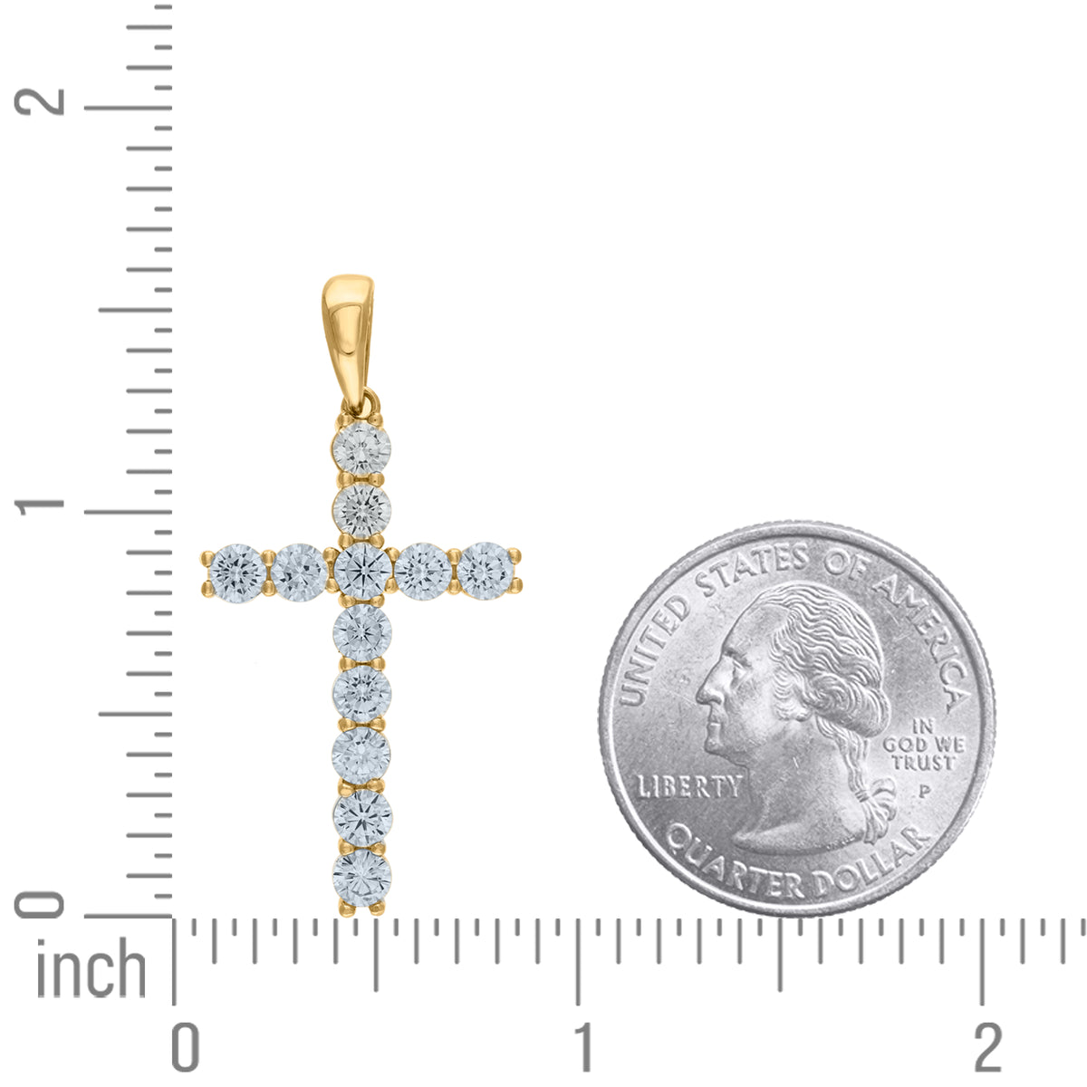 925 Sterling Silver Yellow-Tone Unisex Cz Cross Religious Charm Pendant