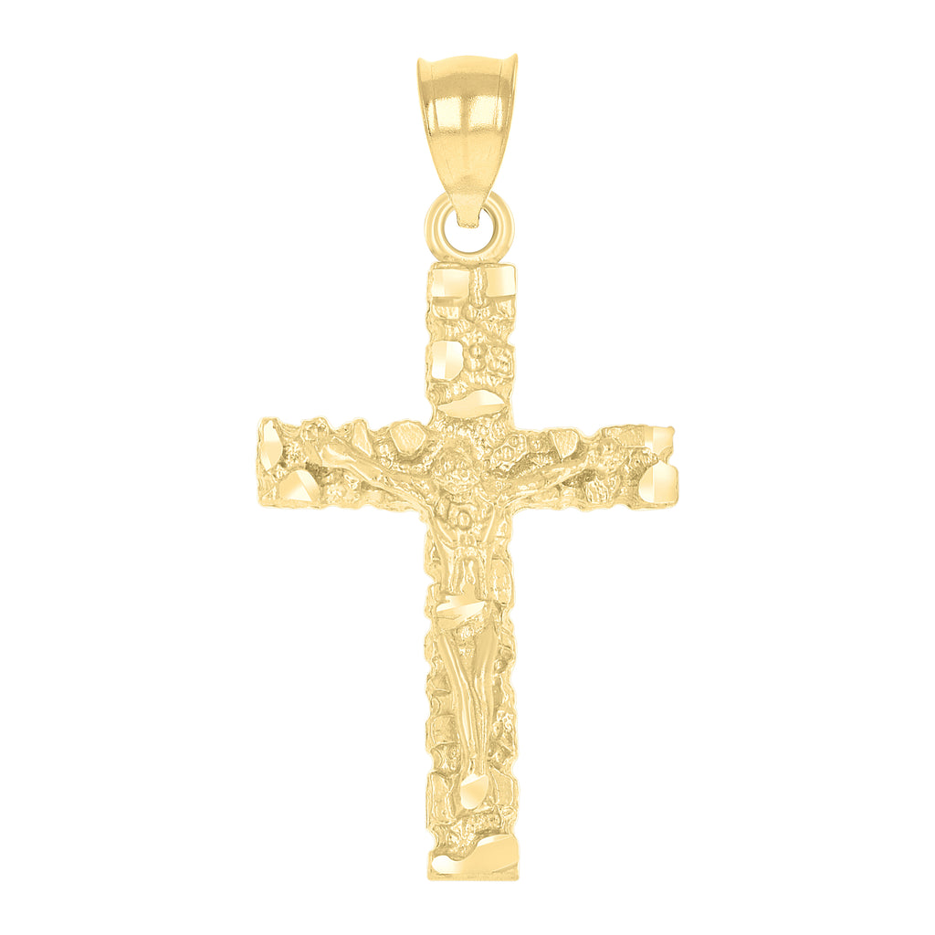 10K Yellow Gold Unisex Nugget Cross Crucifix Religious Charm Pendant