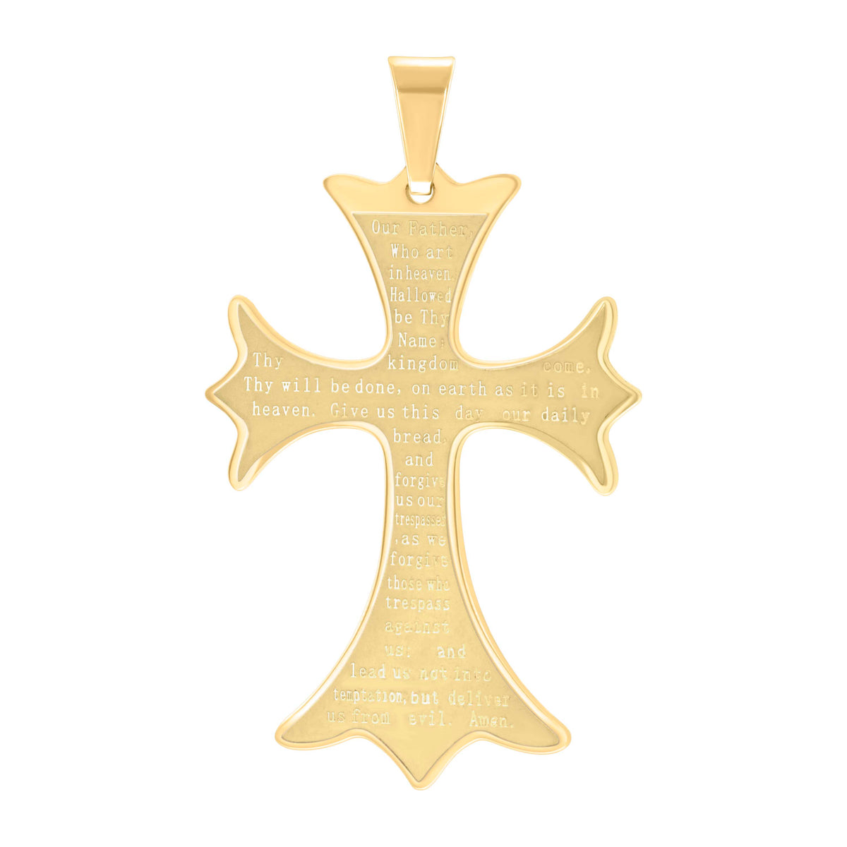 Stainless Steel Yellow-tone Mens English Bible Lords Prayer Cross Religious Charm Pendant-34x50mm