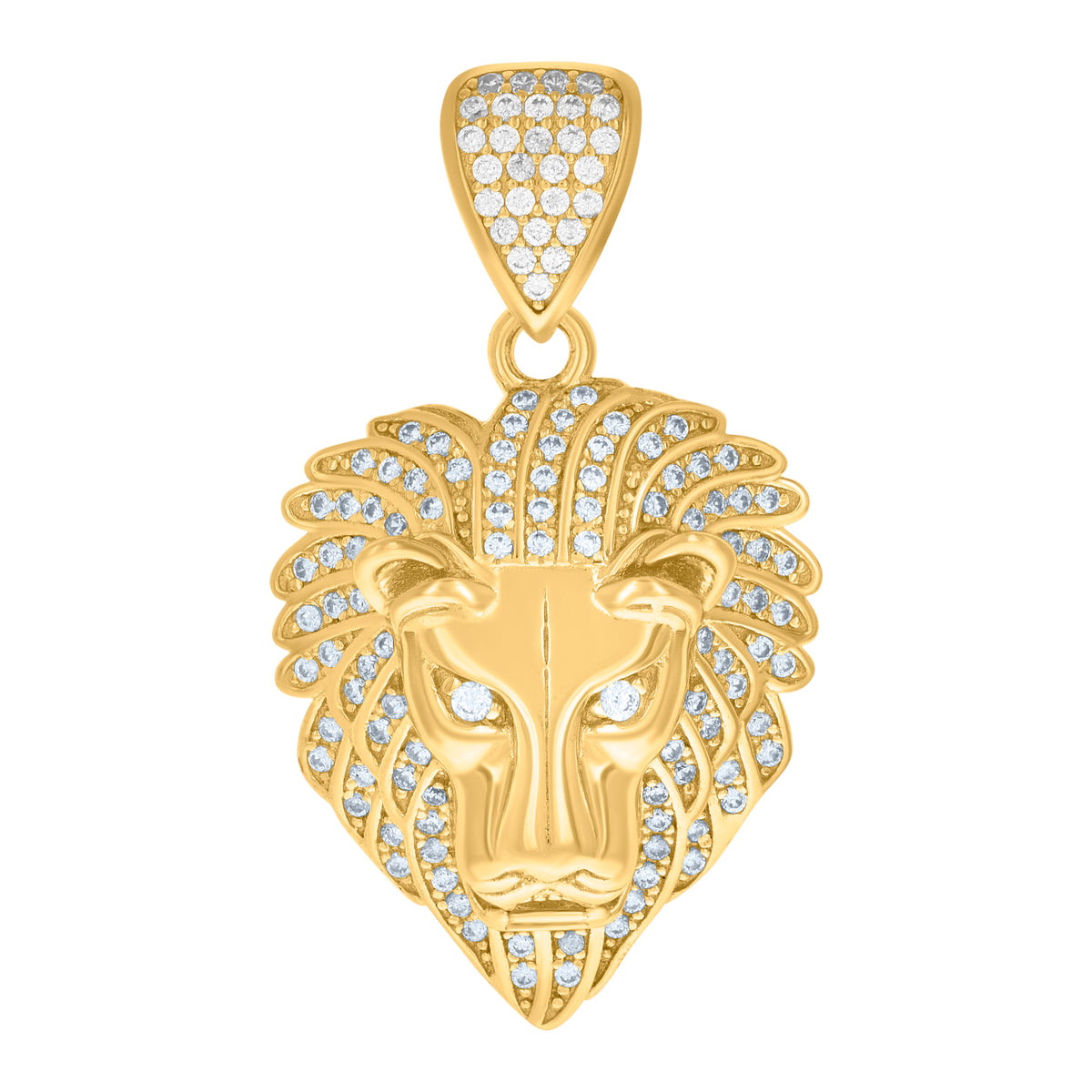 10K Yellow Gold Mens Cubic Zirconia Zodiac Sign Leo Lion Head Charm Pendant