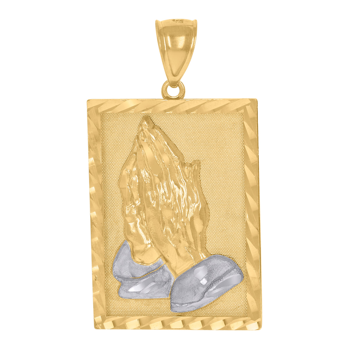 10K Two-Tone Gold Mens Women Diamond-Cut Praying Hands Religious Charm Pendant