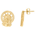 10K Yellow Gold Womens Textured Jesus Face Religious Stud Earrings