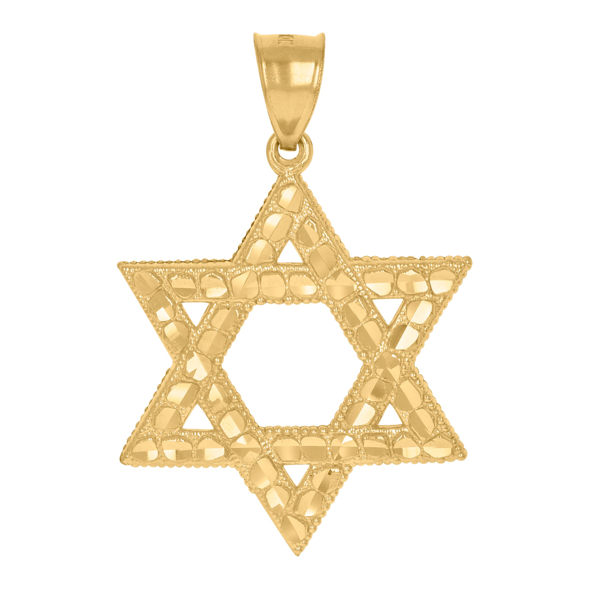 10K Yellow Gold Mens Star Of David Nugget Religious Charm Pendant
