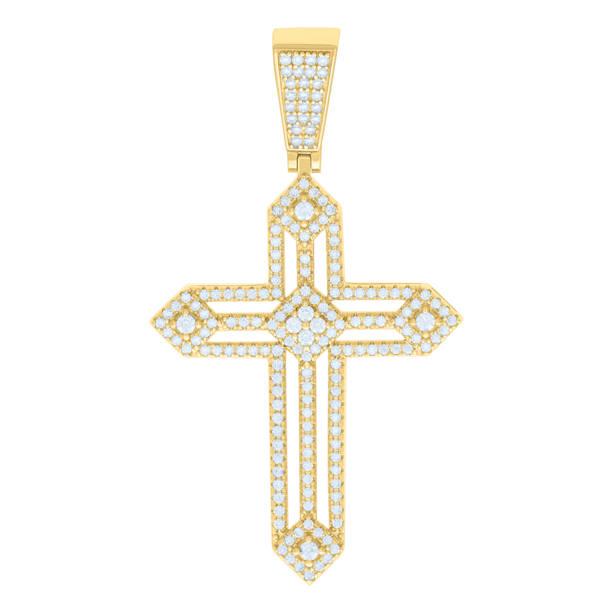 925 Sterling Silver Yellow-Tone Unisex CZ Cross Religious Charm Pendant