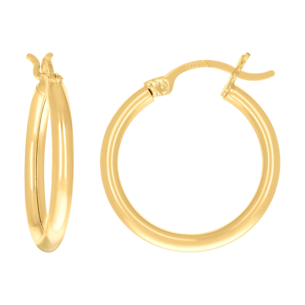 10K Yellow Gold Womens Ultra Light Round Tube 2mmx15mm Hinged Hoops Huggies