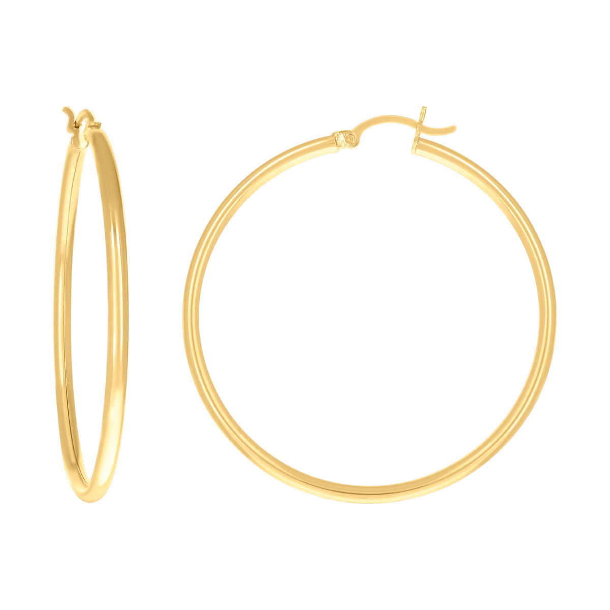 10K Yellow Gold Womens Ultra Light Round Tube 2mmx37mm Hinged Hoops Huggies