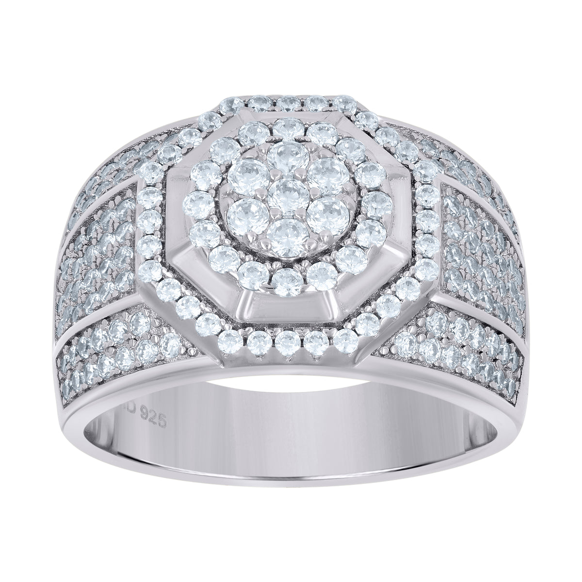 925 Sterling Silver Mens Cubic Zirconia Presidential Ring Size 8