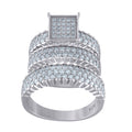 925 Sterling Silver His & Hers Cubic Zirconia Square Head Trio Ring Set