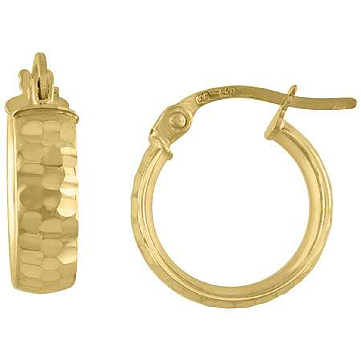 10K Yellow Gold Womens Diamond-cut 4mm X 10mm Hinged Hoops Huggies