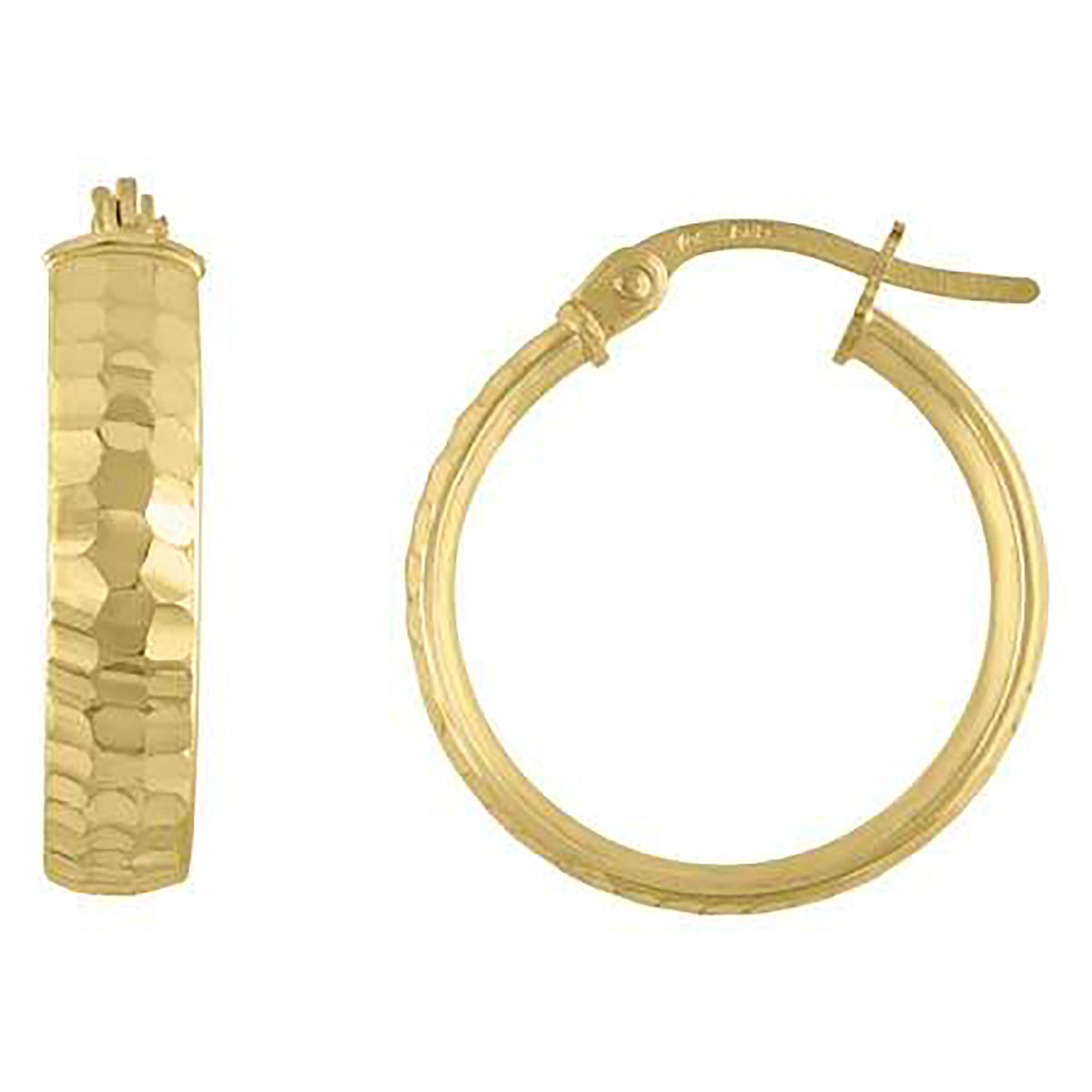 10K Yellow Gold Womens Diamond-cut 4mm X 15mm Hinged Hoops Huggies