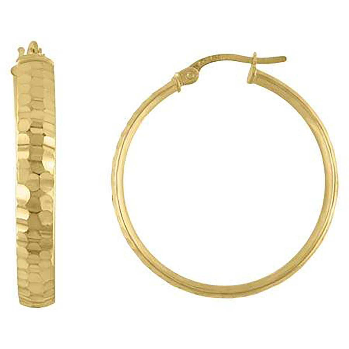 10K Yellow Gold Womens Diamond-cut 4mm X 25mm Hinged Hoops Huggies