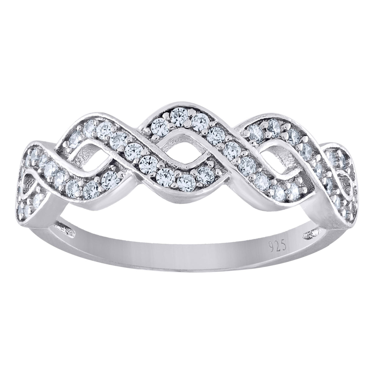 925 Sterling Silver Weaved Size-8 Womens Cubic-Zirconia Ring Band