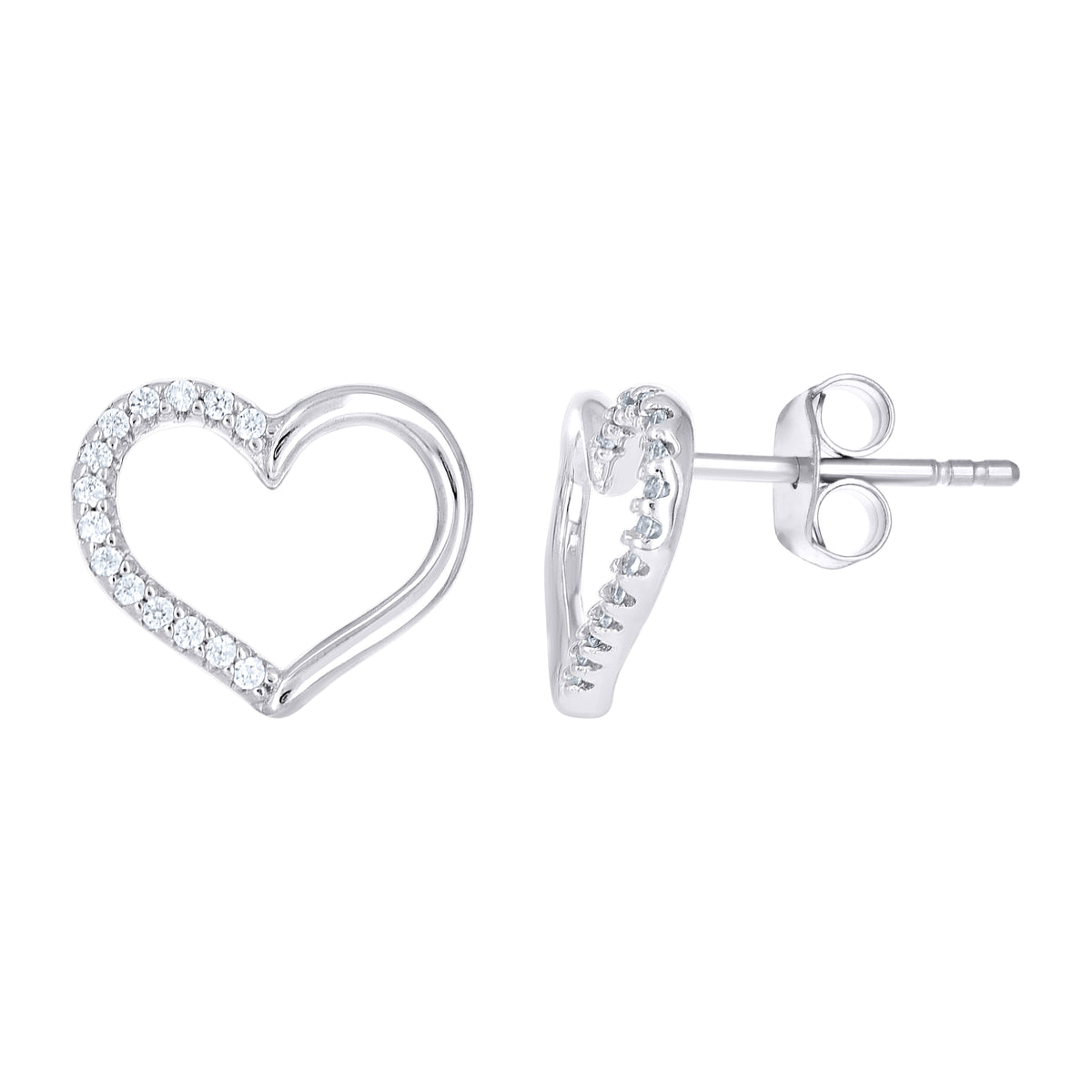 925 Sterling Silver Womens Cubic-Zirconia Heart Stud Earrings