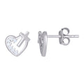 925 Sterling Silver Heart Cross 1.19Gm Womens Stud Earrings