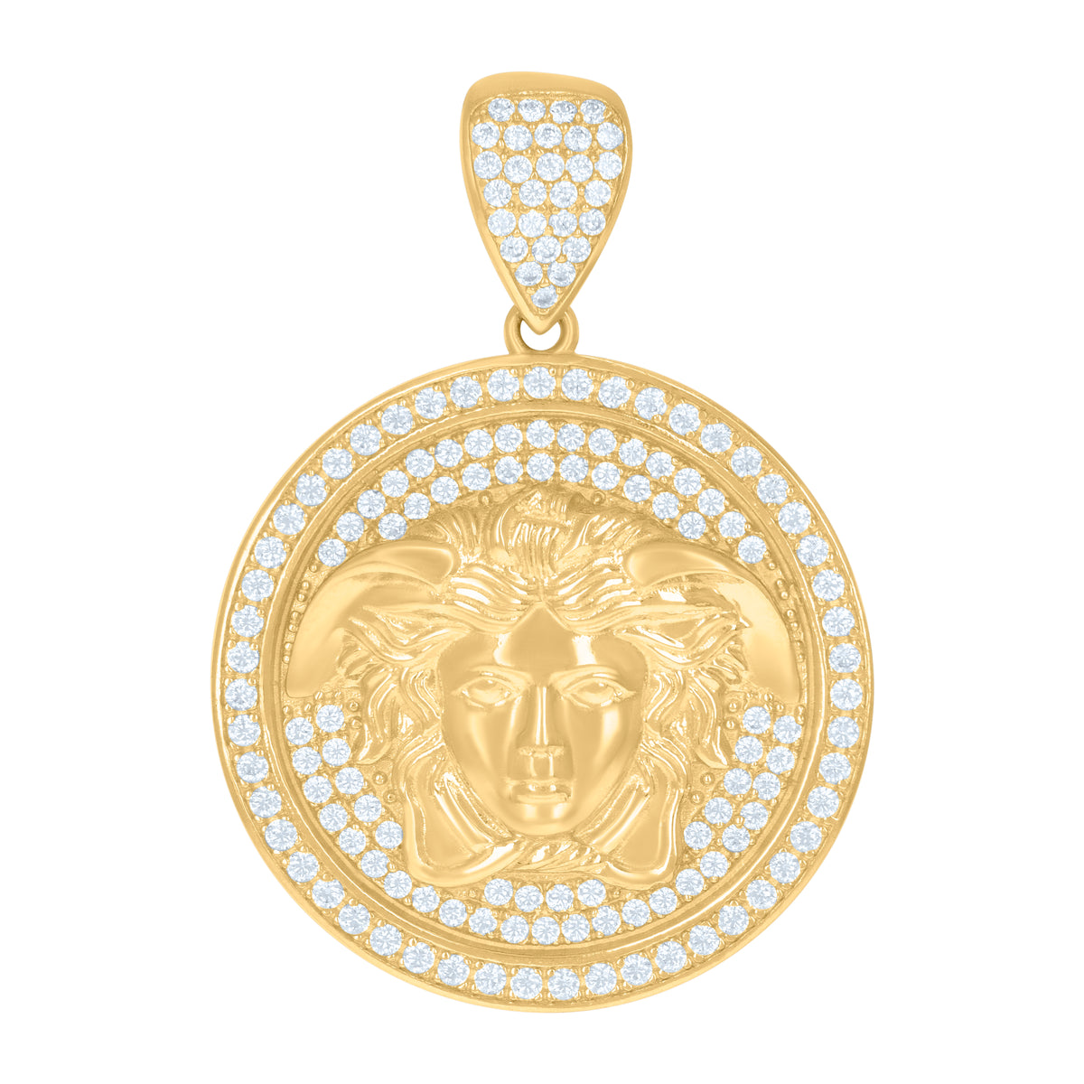 10K Yellow Gold Mens Cubic-Zirconia Medusa Egyptian Fashion Charm Pendant