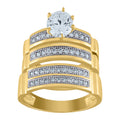 10K Two-Tone Gold Womens Cubic Zirconia Two Row Wedding Band Ring