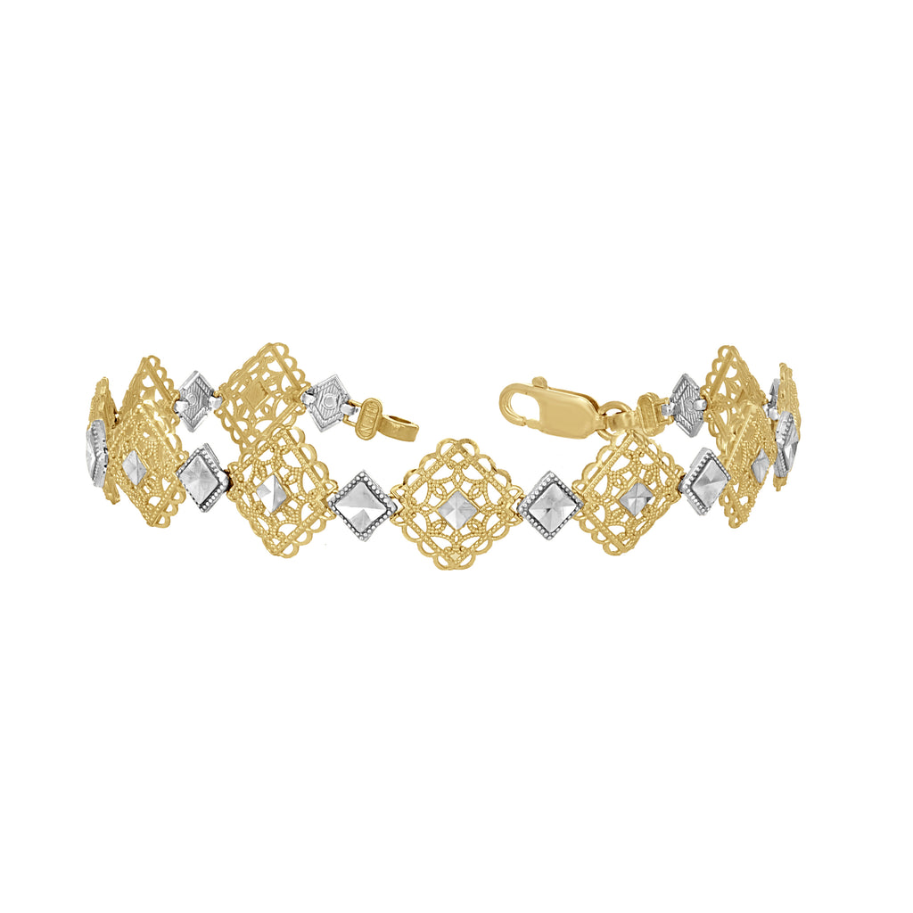 10K Two-Tone Gold Womens Link Bracelet Size 7 Inches