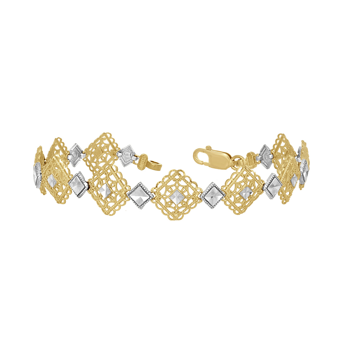 10K Two-Tone Gold Womens Link Bracelet Size 7 Inches