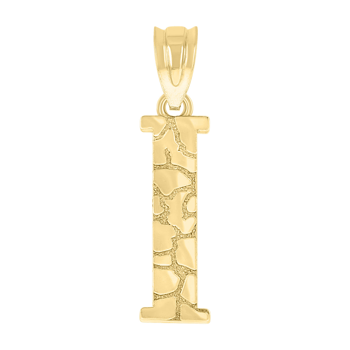 10K Yellow Gold Unisex Nugget Initial I Charm Pendant