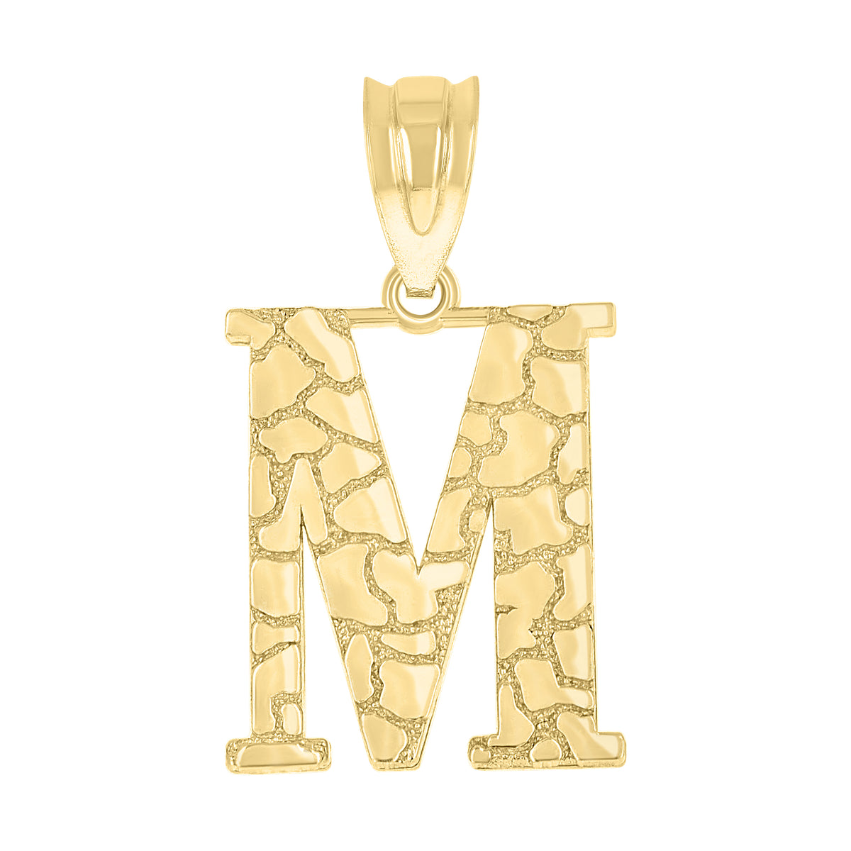 10K Yellow Gold Unisex Nugget Initial M Charm Pendant