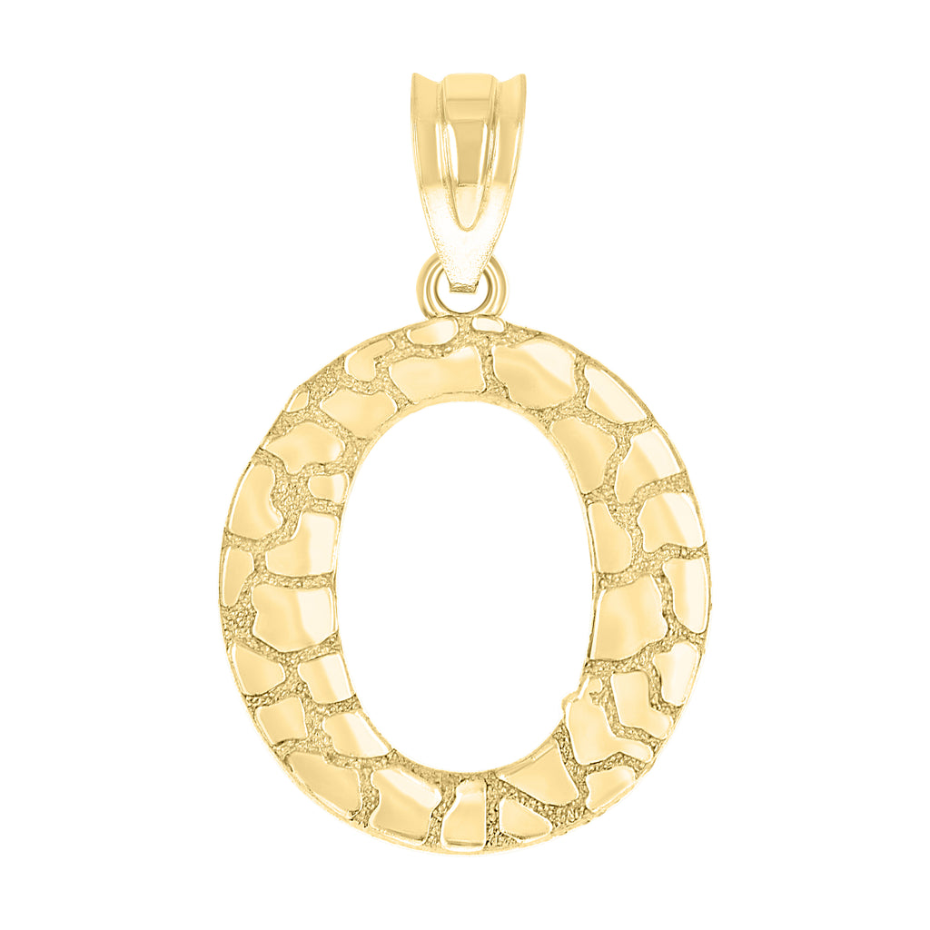 10K Yellow Gold Unisex Nugget Initial O Charm Pendant