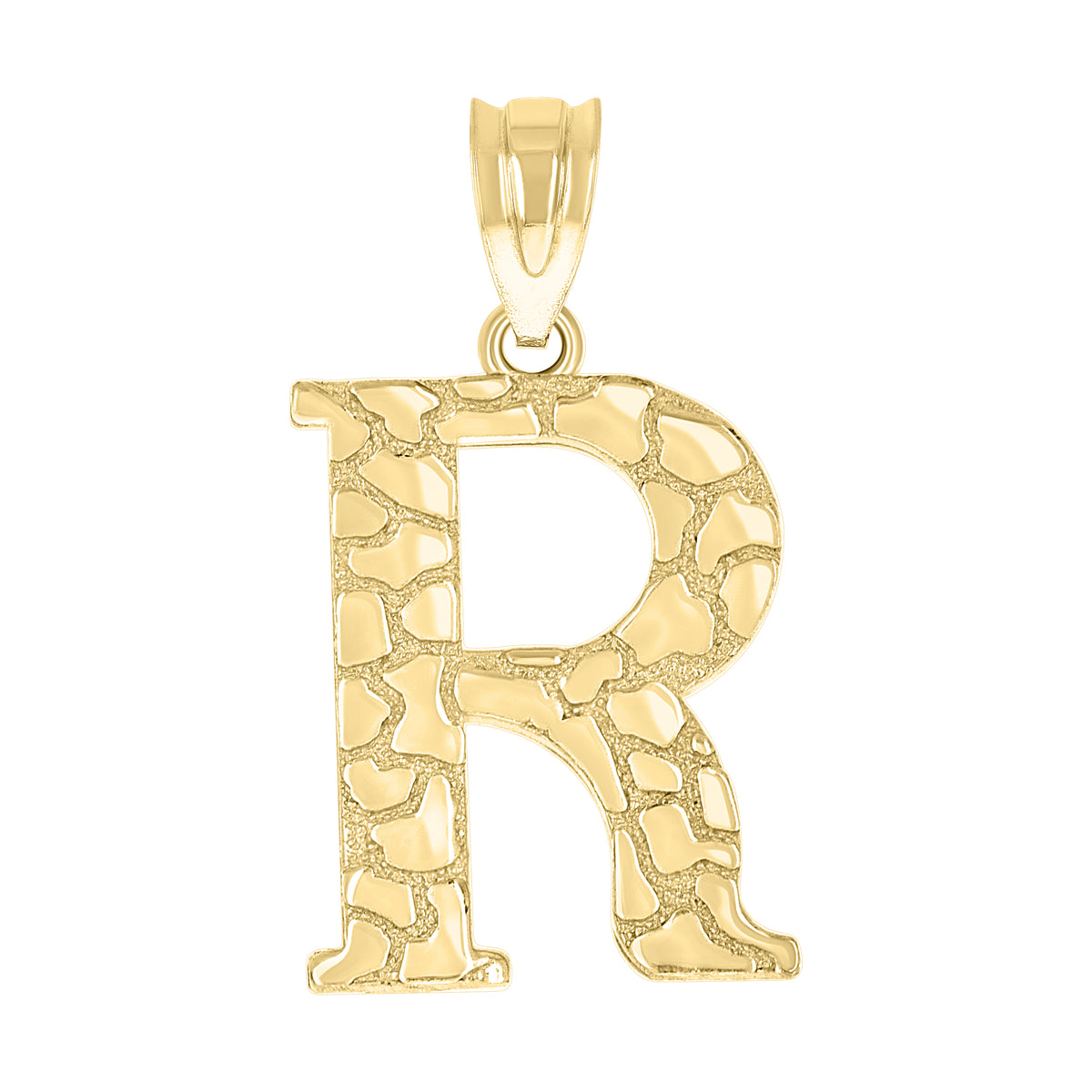 10K Yellow Gold Unisex Nugget Initial R Charm Pendant
