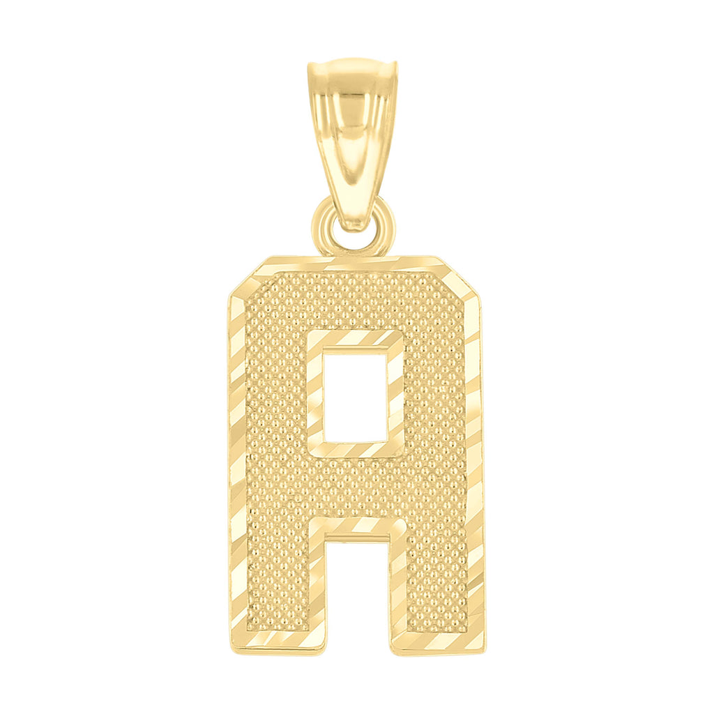 10K Yellow Gold Unisex Textured Initial Letter A Charm Pendant