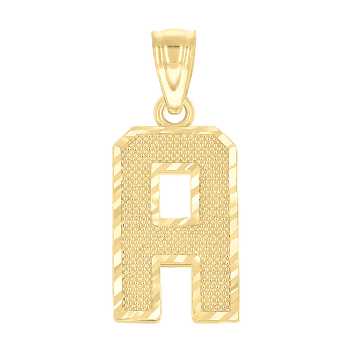 10K Yellow Gold Unisex Textured Initial Letter A Charm Pendant