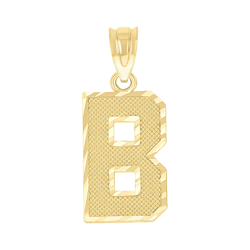 10K Yellow Gold Unisex Textured Initial Letter B Charm Pendant