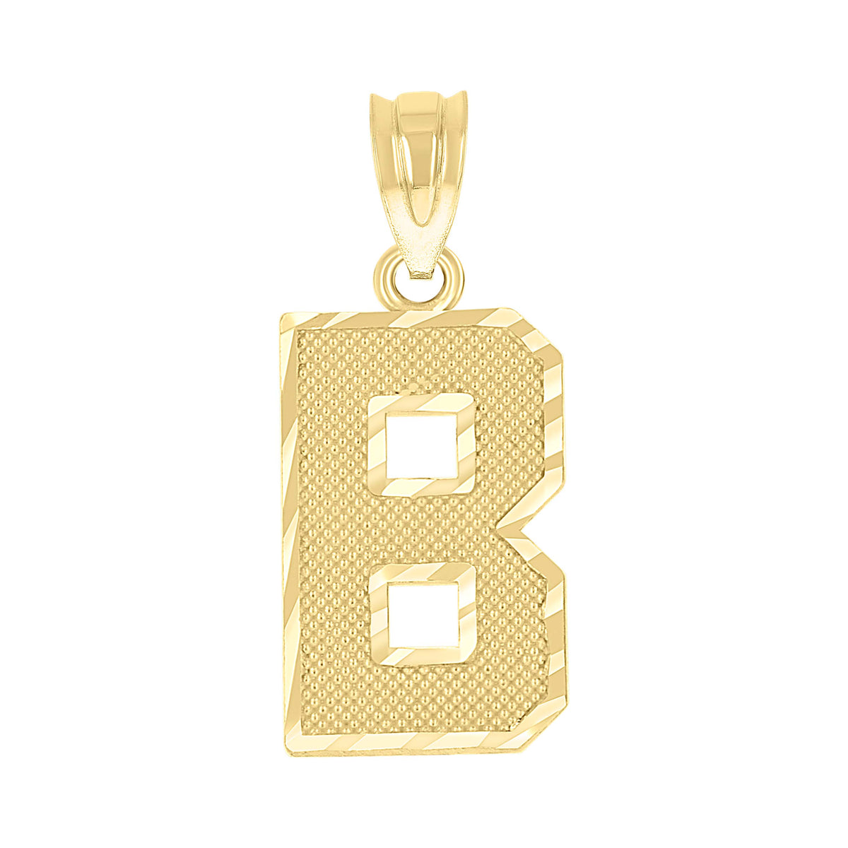 10K Yellow Gold Unisex Textured Initial Letter B Charm Pendant