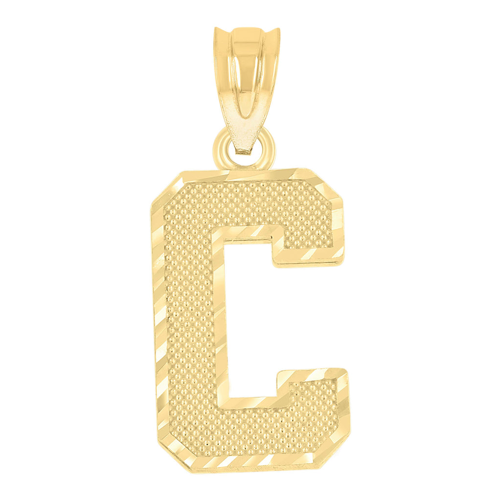 10K Yellow Gold Unisex Textured Initial Letter C Charm Pendant
