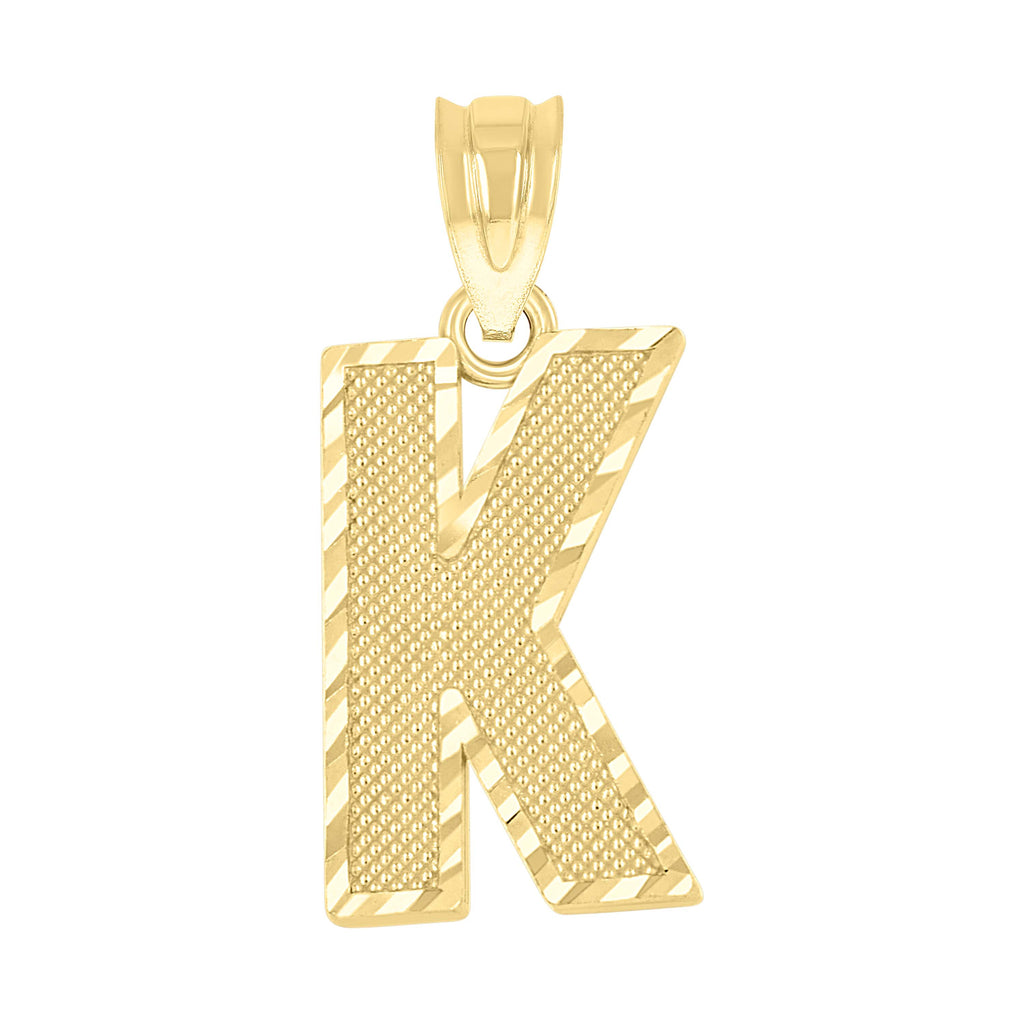 10K Yellow Gold Unisex Textured Initial Letter K Charm Pendant