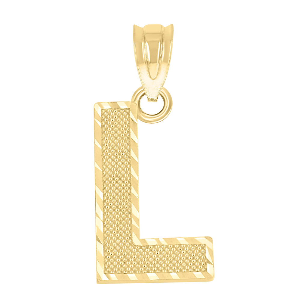 10K Yellow Gold Unisex Textured Initial Letter L Charm Pendant