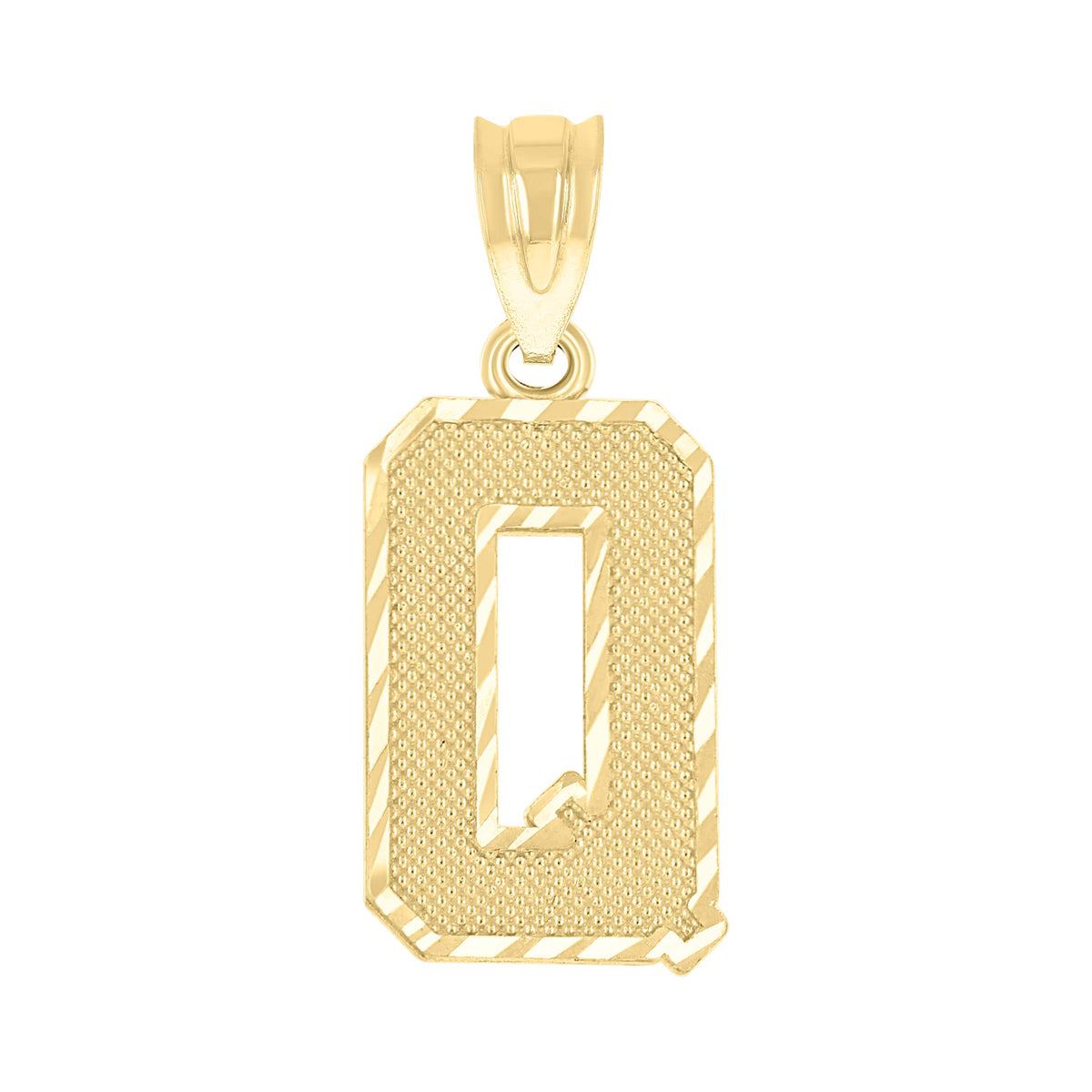 10K Yellow Gold Unisex Textured Initial Letter Q Charm Pendant