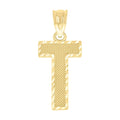 10K Yellow Gold Unisex Textured Initial Letter T Charm Pendant