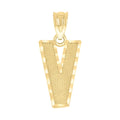 10K Yellow Gold Unisex Textured Initial Letter V Charm Pendant